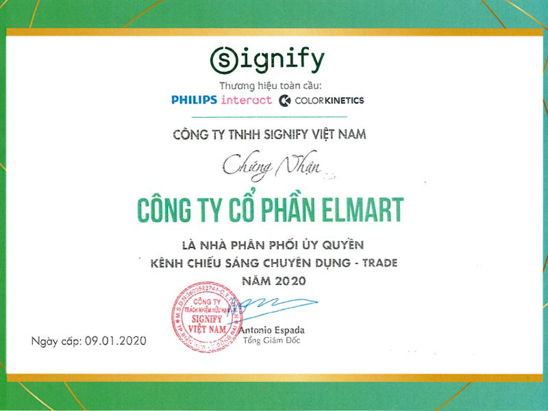 chứng nhận nhà phân phối philips